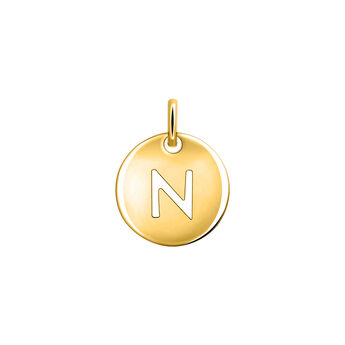 Gold-plated silver N initial medallion charm  , J03455-02-N,hi-res