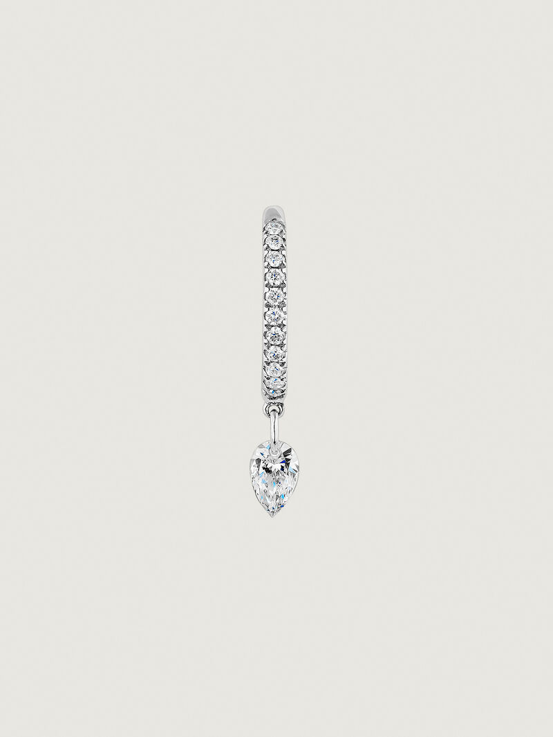 Individual small hoop earring made of 18K white gold with diamonds. image number 0