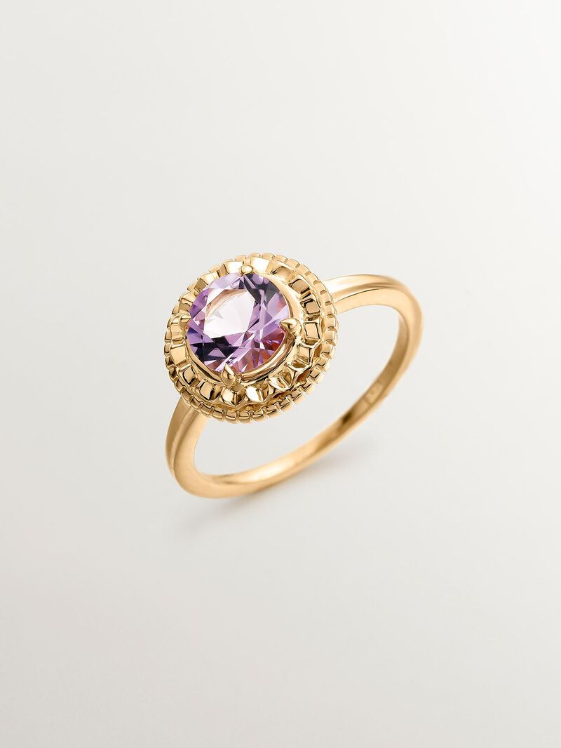 925 Silver ring bathed in 18K yellow gold with pink amethyst image number 0
