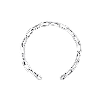 Silver rectangular cable link chain bracelet , J05340-01-19,hi-res