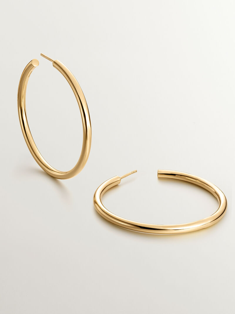 Large hoop earrings made of 925 silver, coated in 18K yellow gold. image number 2