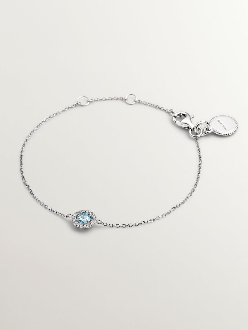 925 Silver bracelet with white sapphires and blue topaz. image number 0