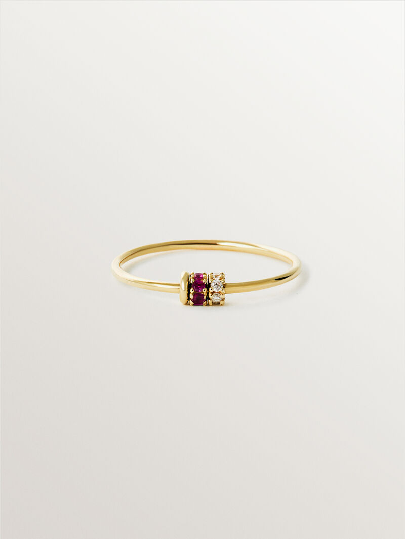 9K yellow gold ring with rubies and diamonds image number 2