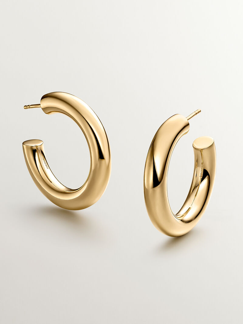 Thick hoop earrings made of 925 silver plated in 18K yellow gold image number 0