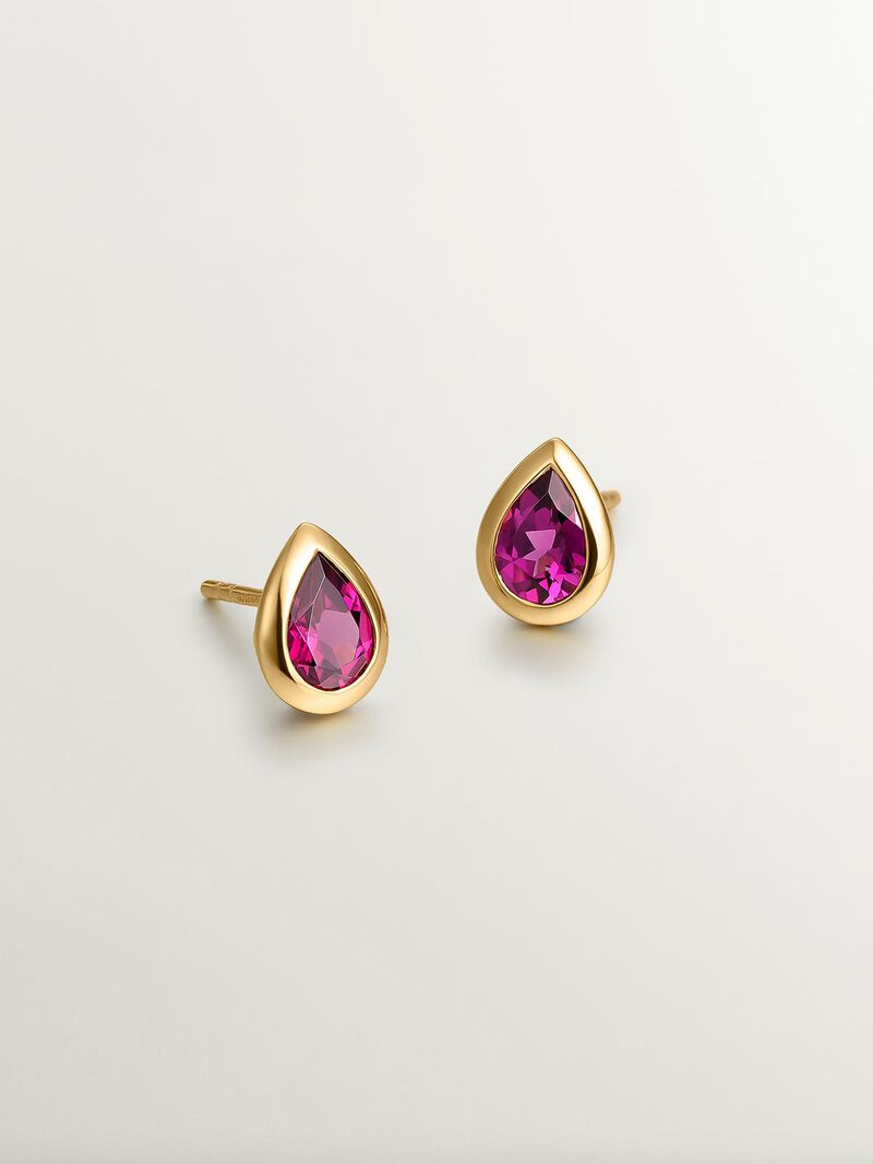 18K yellow gold plated 925 silver earrings with pink rhodolites image number 1