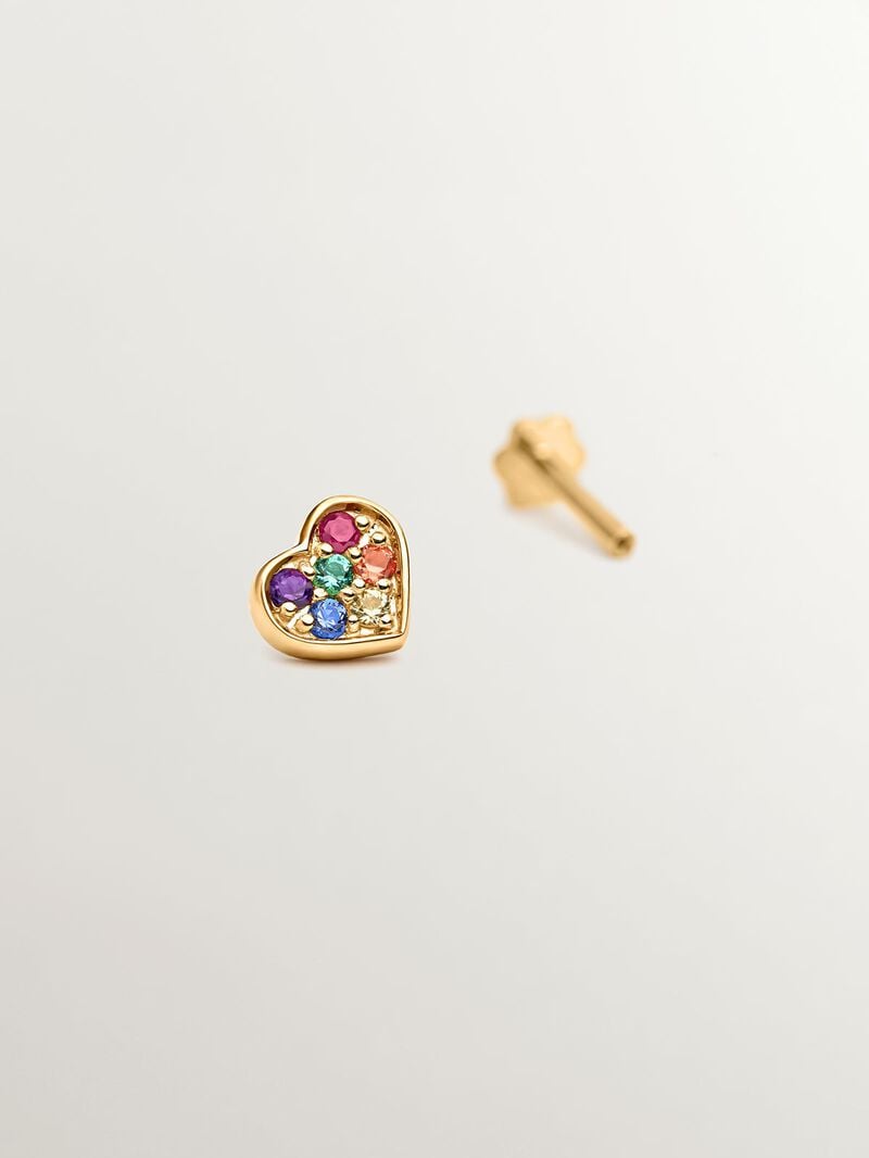 18K yellow gold piercing with emerald, ruby, and multicolor sapphires shaped like a heart. image number 4