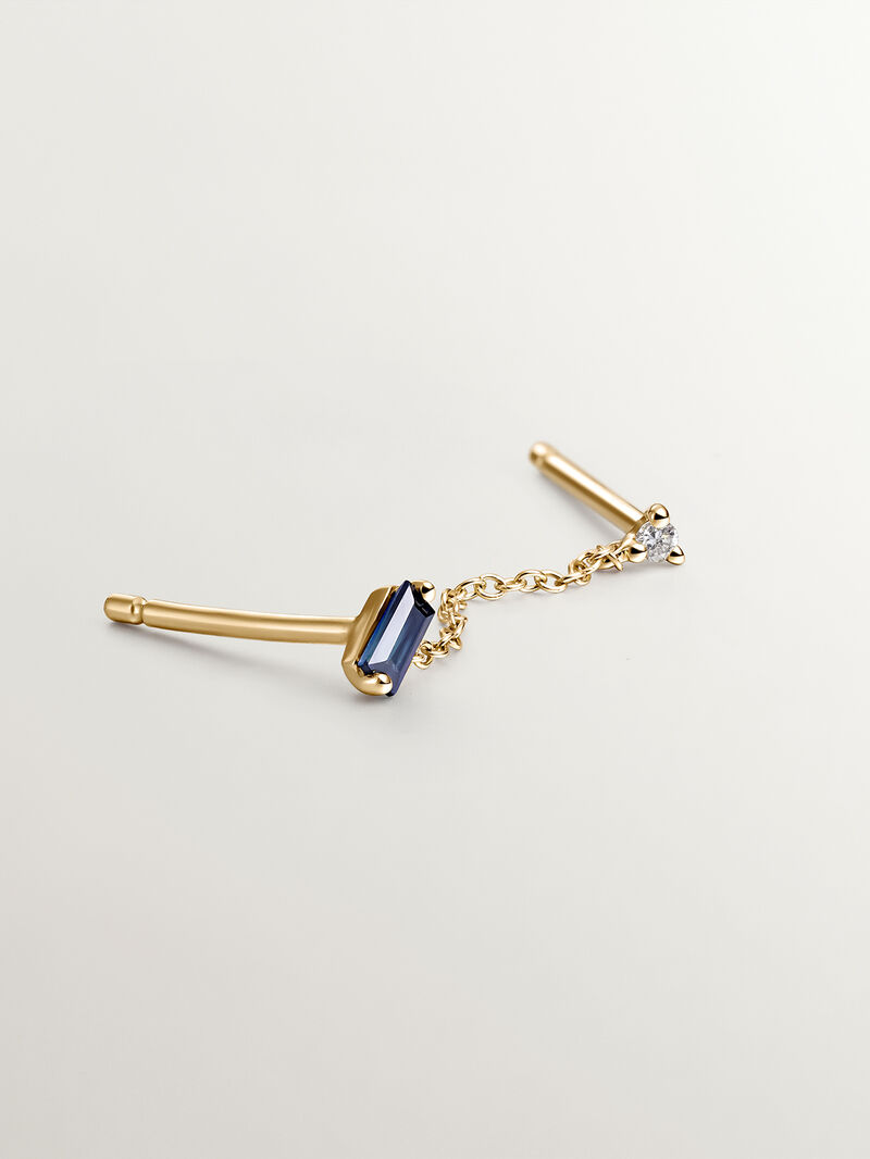 Individual climbing earring of 9K yellow gold with blue sapphire and diamond. image number 4
