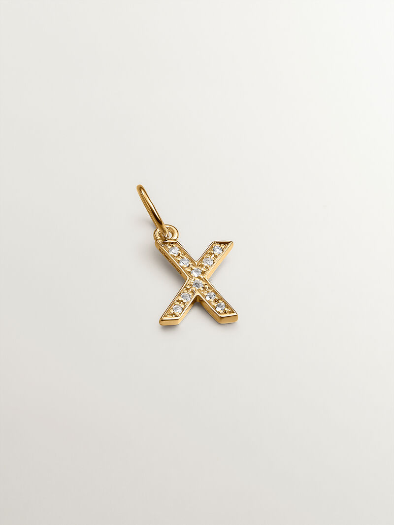 18K Yellow Gold Plated 925 Silver Charm with White Topaz Initial X image number 0