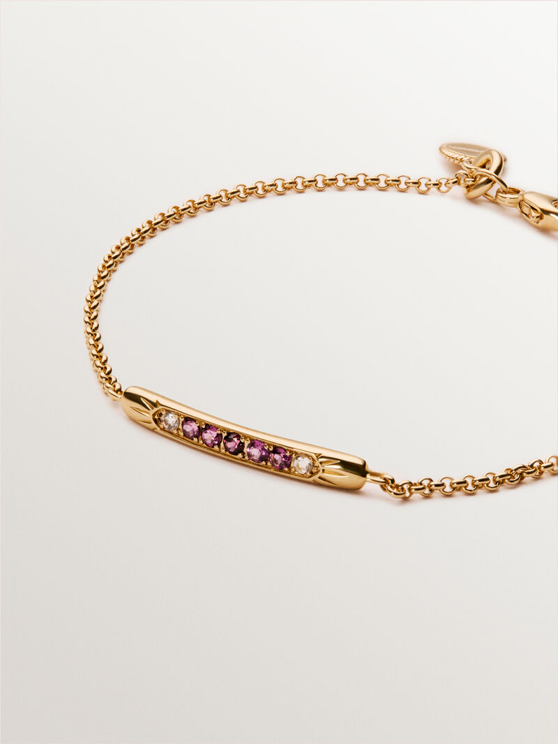 18K yellow gold plated 925 silver bracelet with purple rhodolites and white topazes image number 2