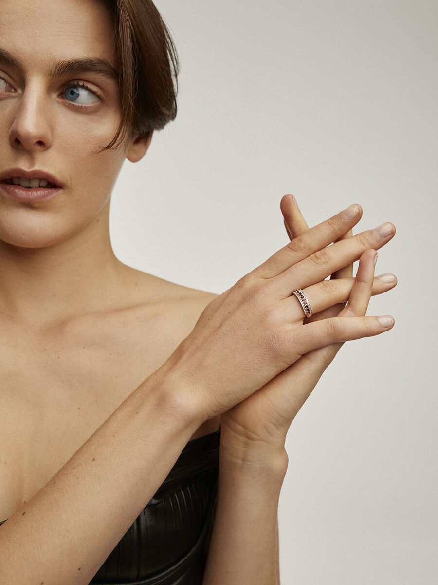 Anillo de plata con piedras topacios blancos y rodolitas , J04998-01-WT-RO, hi-res