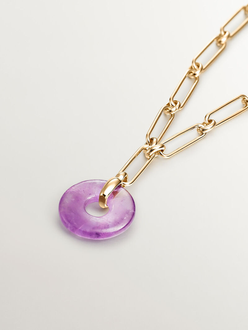 925 Silver necklace dipped in 18K yellow gold with pink amethyst image number 2