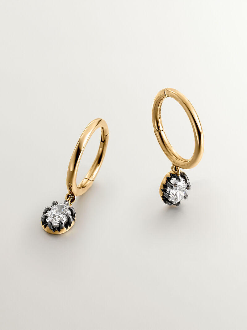 18K yellow gold earrings with aged effect and oval-cut diamonds image number 0