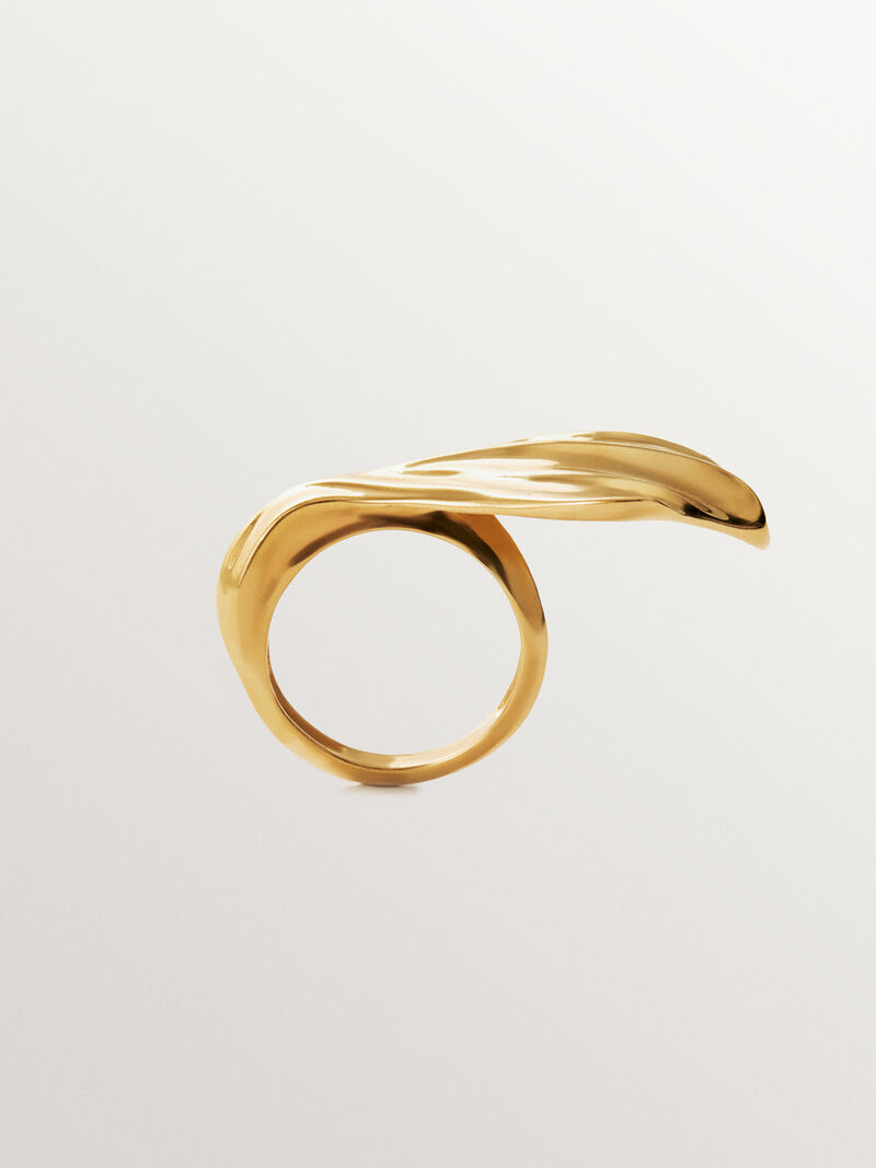 18K yellow gold plated 925 silver ring with texture image number 2