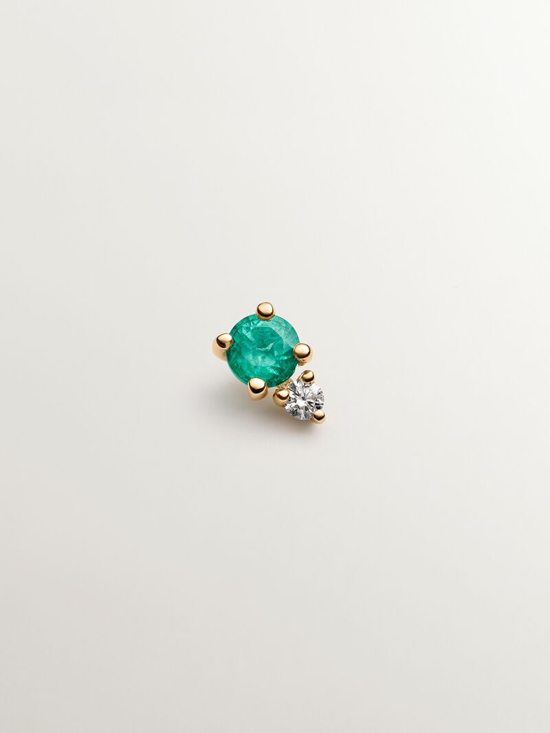 Individual 9K yellow gold earring with emerald and diamond. image number 0