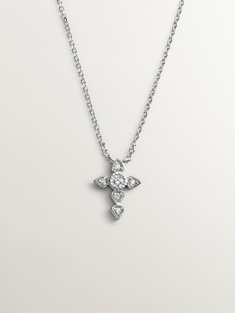 9K white gold pendant with diamond cross. image number 0