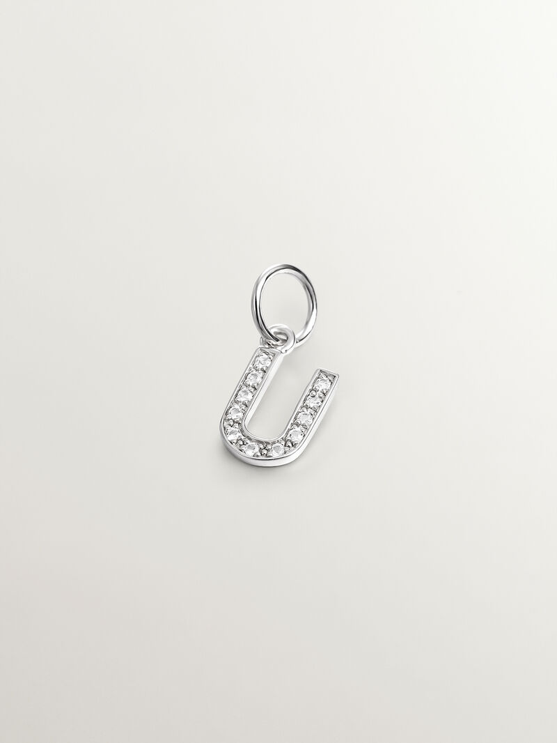 925 Silver Charm and White Topaz Initial U image number 0