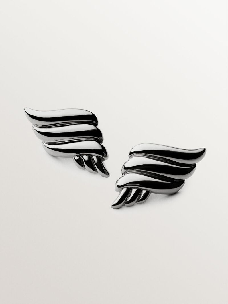 Rhodium-plated 925 silver earrings with fluid shape image number 0