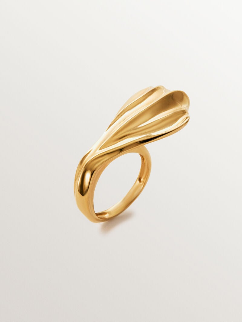 18K yellow gold plated 925 silver ring with texture image number 0