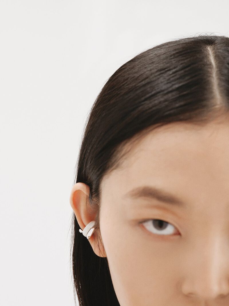 925 silver earcuff earring with zircon suspended in resin image number 3