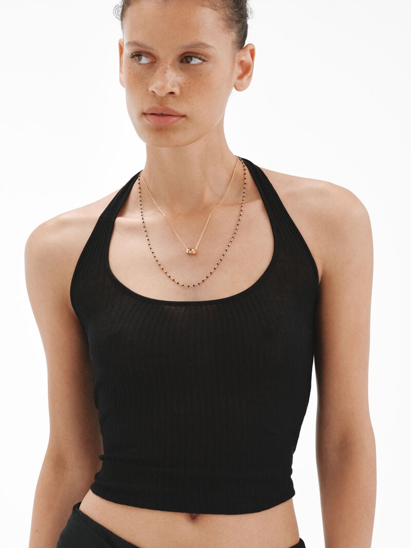 925 silver chain plated in 18K yellow gold with black spinels image number 5