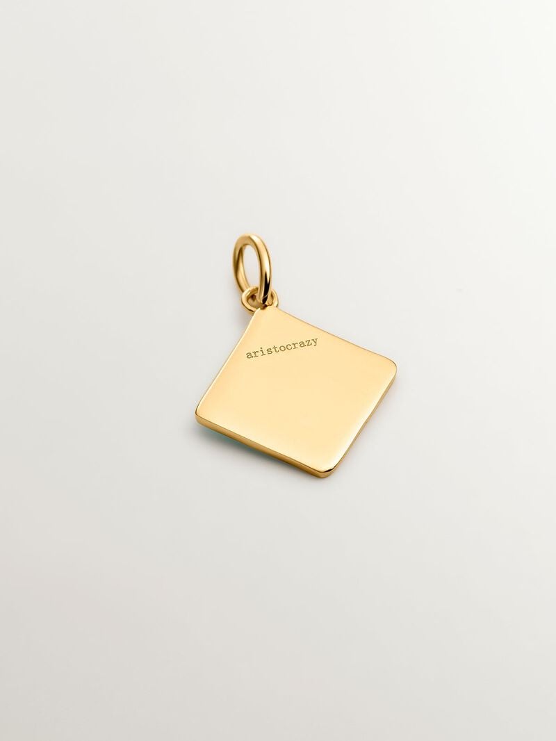 18K yellow gold plated 925 sterling silver charm with V initial and turquoise enamel in the shape of a diamond image number 2