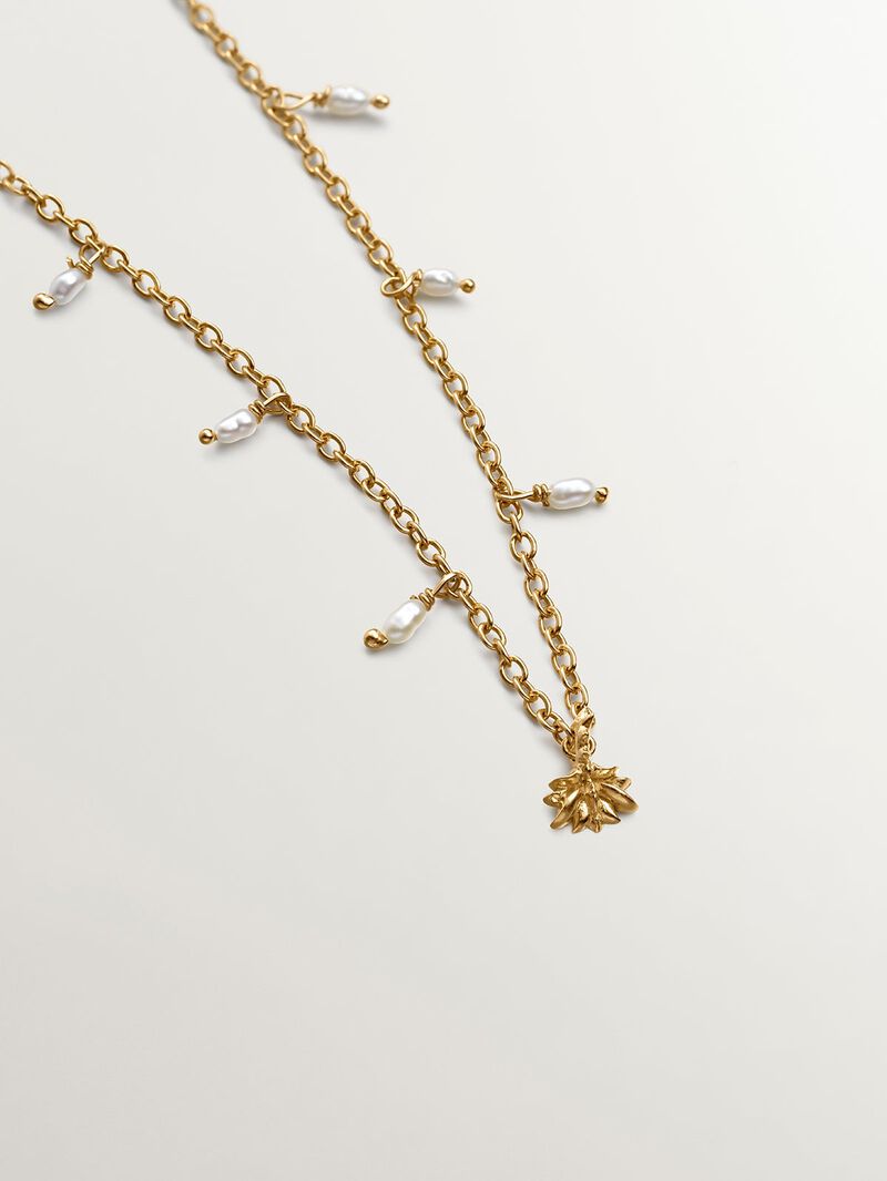 925 Silver necklace bathed in 18K yellow gold with river pearls and lotus flower. image number 2