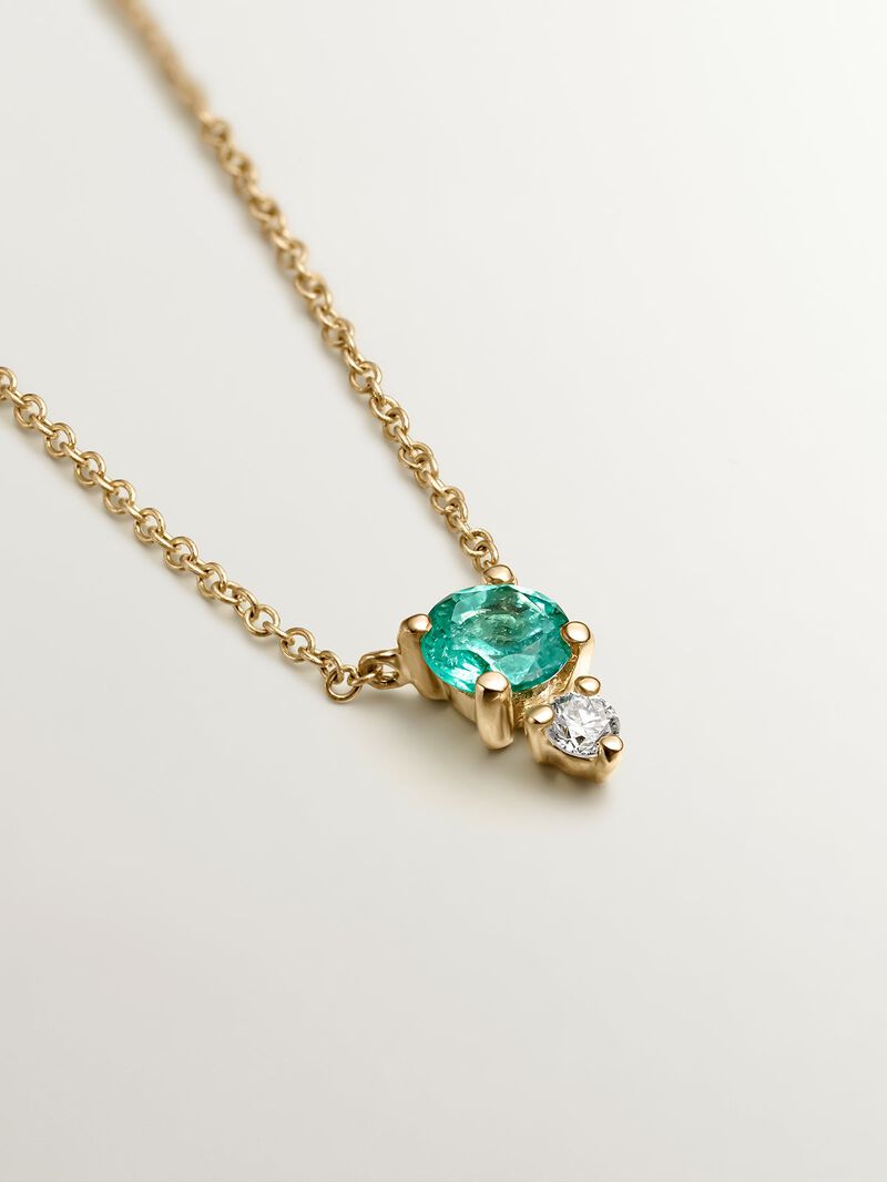 9K Yellow Gold Pendant with Emerald and Diamond image number 2