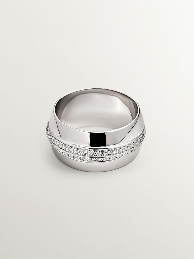 Wide 925 silver ring with white topazes image number 2