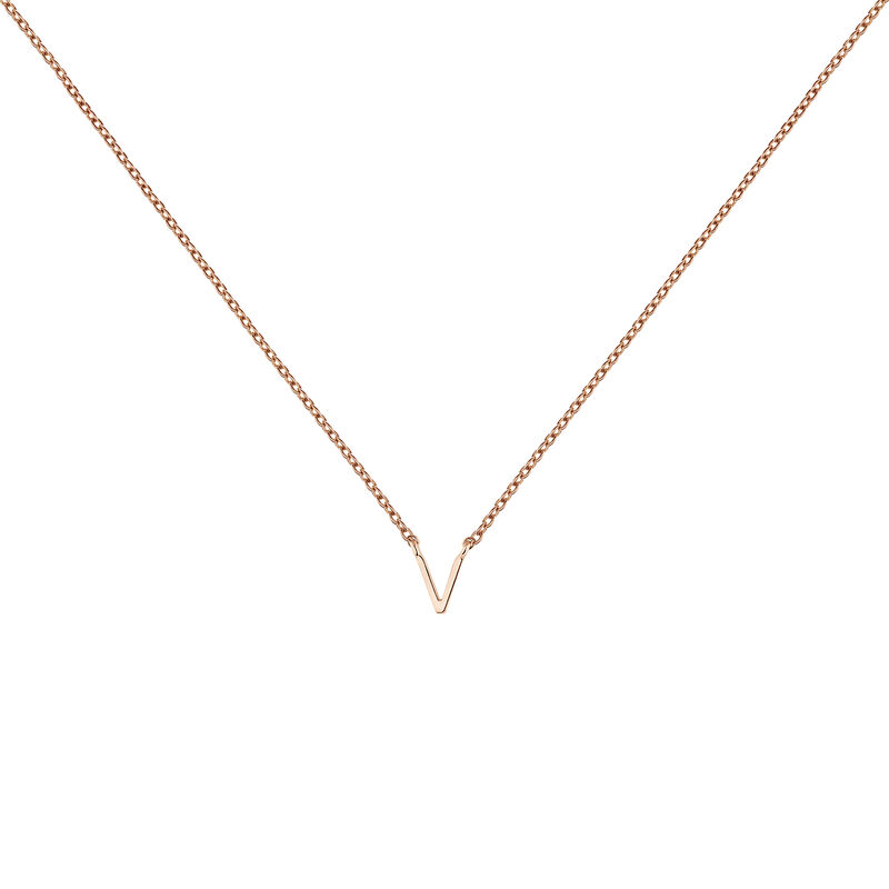 Rose gold Initial V necklace , J04382-03-V, hi-res