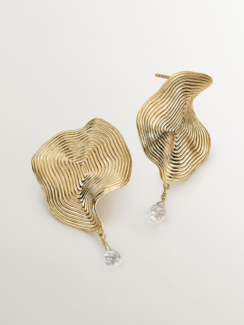 Large wavy earrings made from 925 silver, bathed in 18K yellow gold with white topaz. image number 2