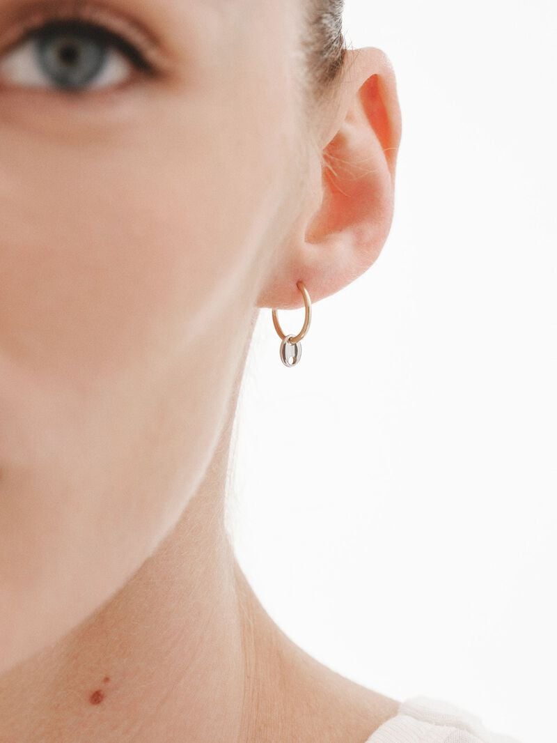 9K white and yellow gold single hoop earring with skull image number 1