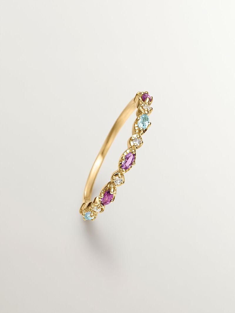 925 Silver ring bathed in 18K yellow gold with topaz, rhodolites, and amethyst. image number 4