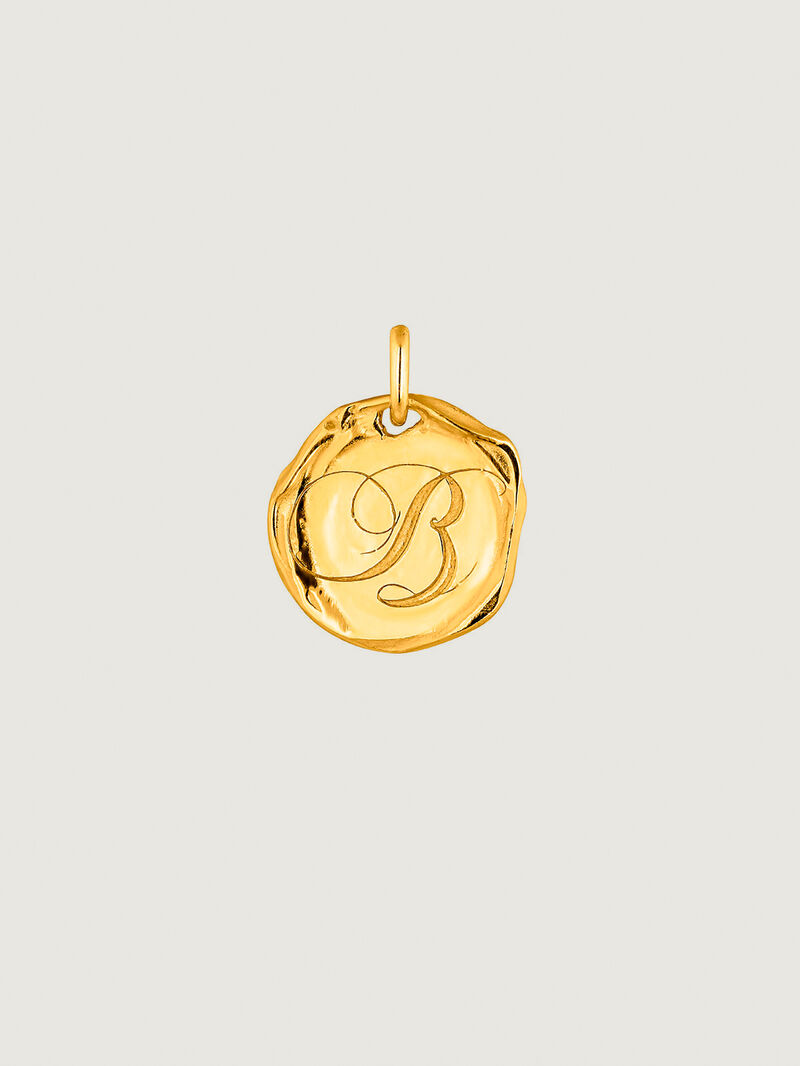 Handcrafted silver 925 charm, bathed in 18k yellow gold with initial B. image number 0
