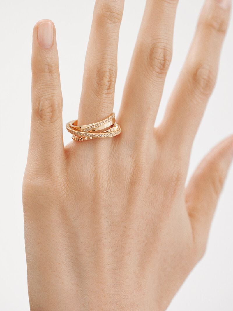 Multi-arm crossed ring of 925 silver bathed in 18K yellow gold with topazes image number 1