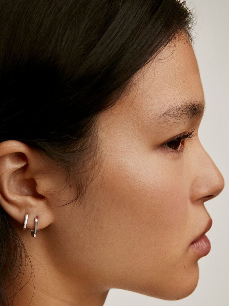 925 Silver Square Hoop Earrings image number 5