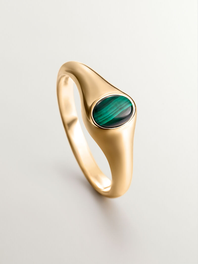 9K Yellow Gold Signet Ring with Green Malachite image number 4