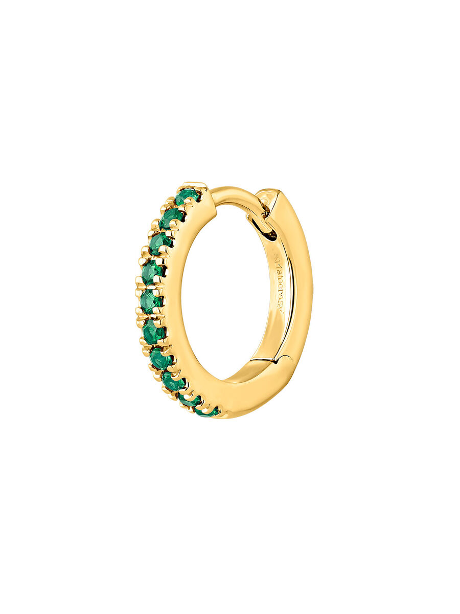 Single small hoop earring in 9k yellow gold with green emeralds, J04971-02-EM-H, hi-res