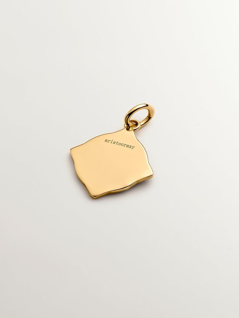 18K yellow gold plated 925 sterling silver charm with initial A and white enamel with irregular diamond shape image number 1