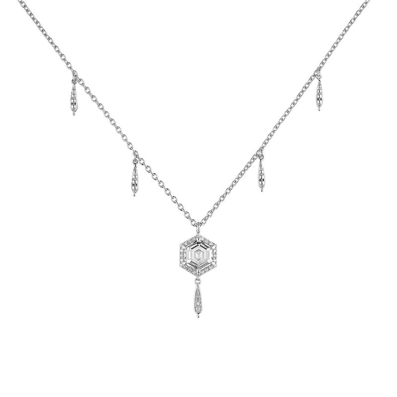 Gray diamond hexagonal motif silver necklace , J04811-01-WT-GD, hi-res