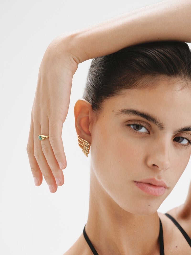 Signet style ring in 18K yellow gold plated 925 silver with central green onyx. image number 5