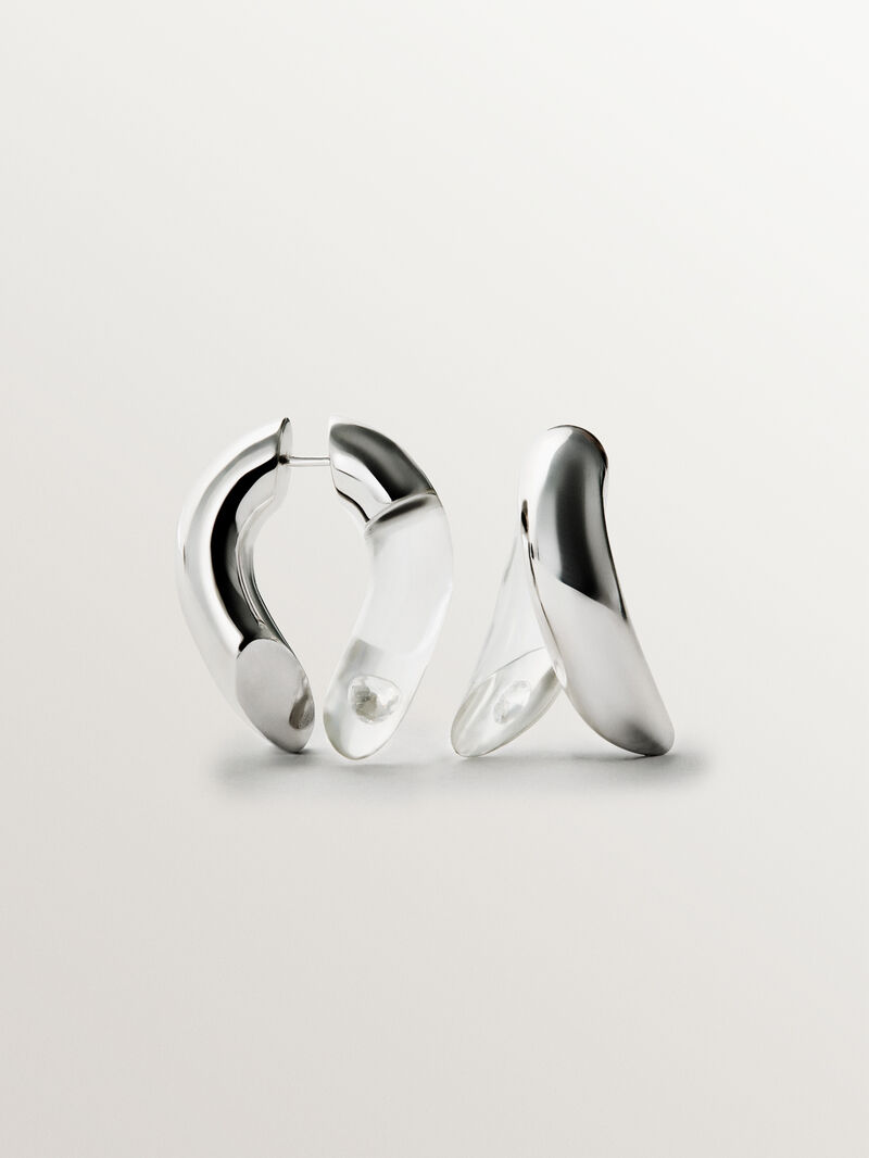 925 silver hoop earrings with zircons suspended in resin image number 0