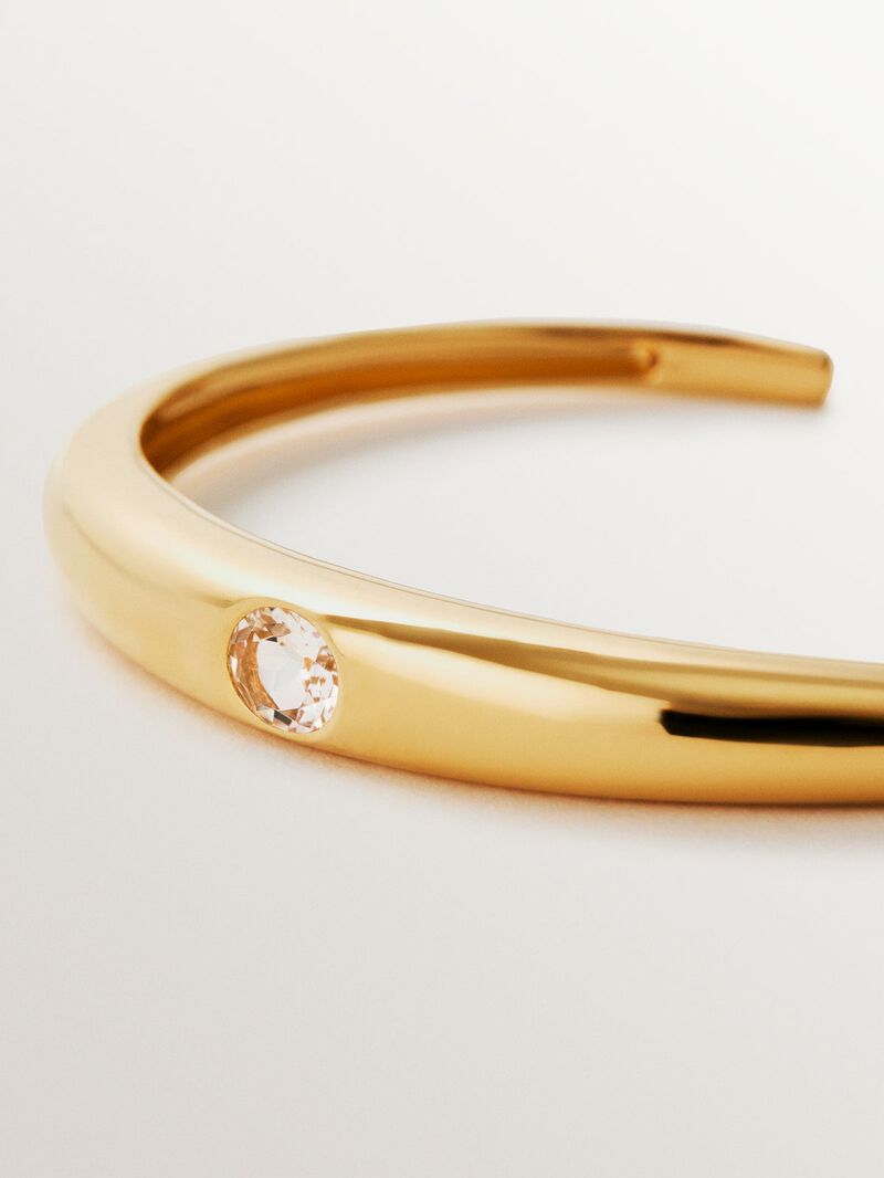 Rigid 18K yellow gold plated 925 silver bracelet with white topaz image number 4