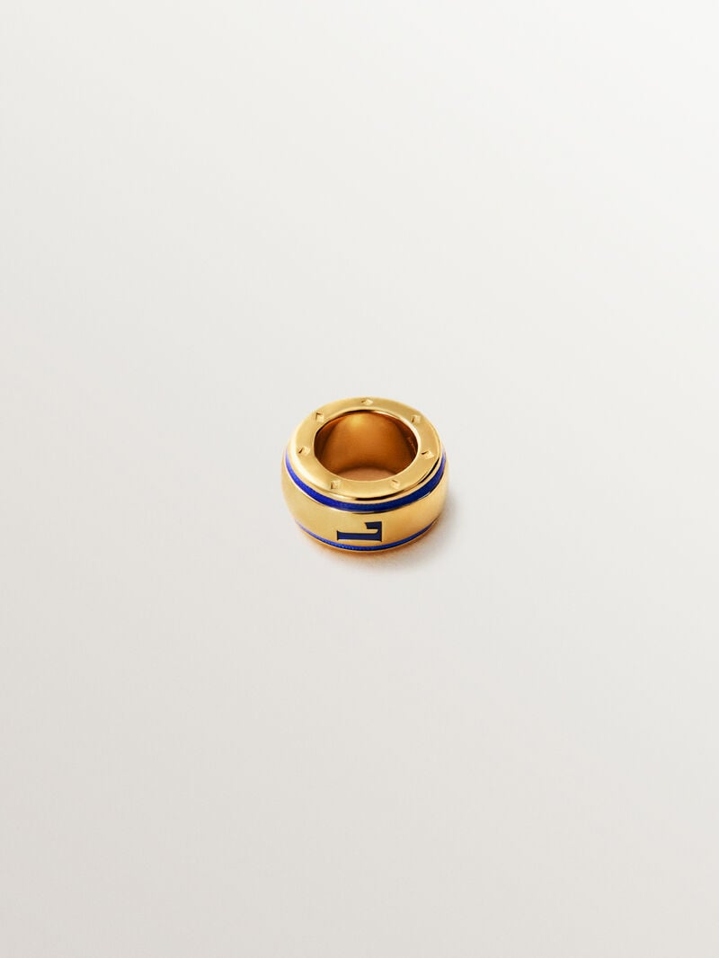 Charm with initial L made of 925 silver plated in 18K yellow gold and blue enamel in a circular shape image number 2