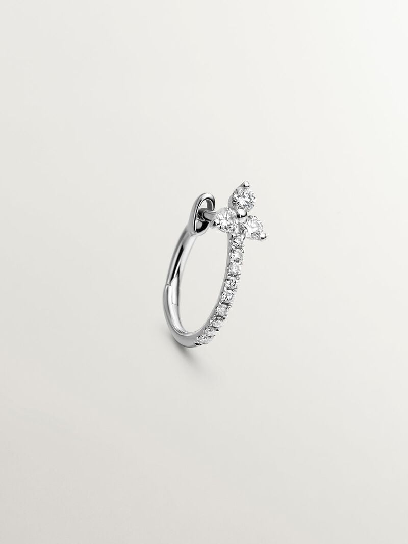 Small single hoop earring made of 18K white gold with diamonds. image number 2