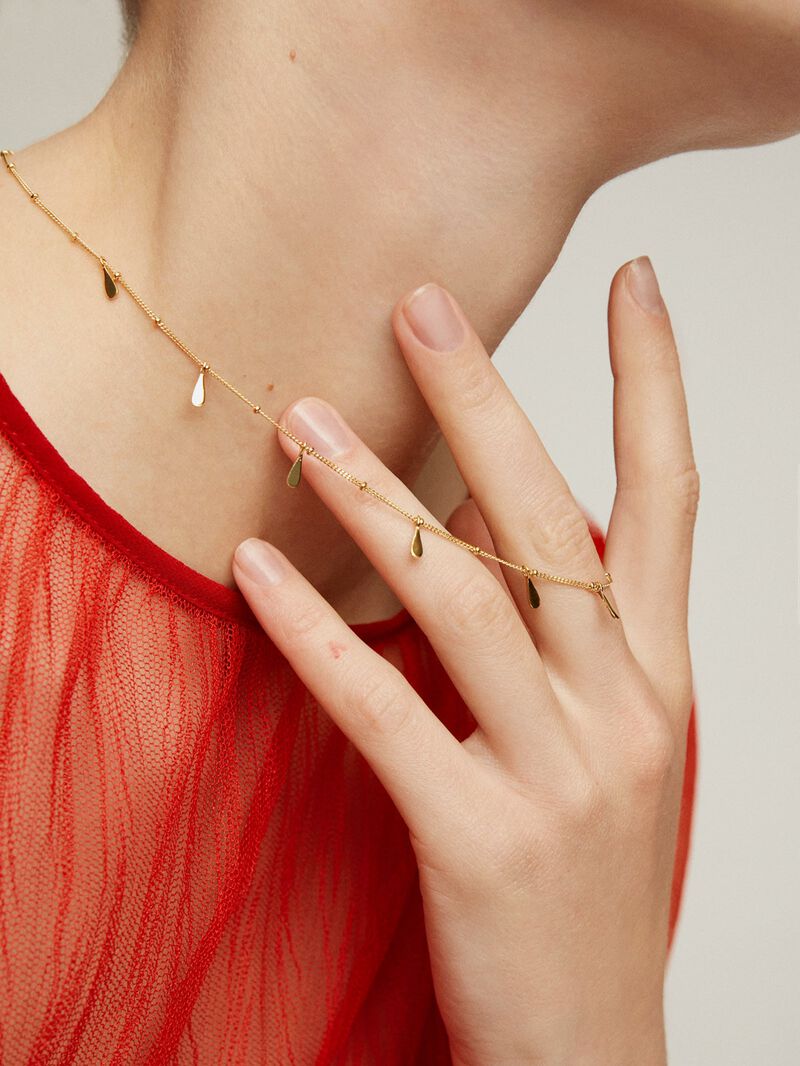 925 Silver necklace bathed in 18K yellow gold with teardrops image number 3