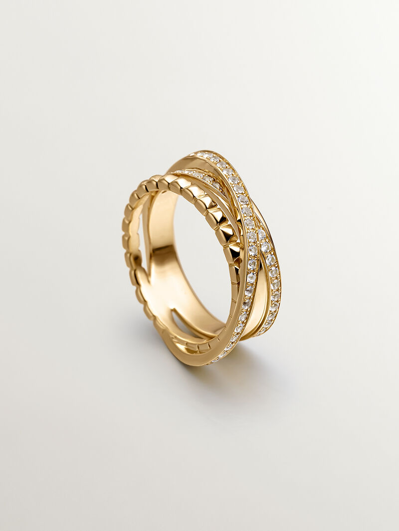Multi-arm crossed ring of 925 silver bathed in 18K yellow gold with topazes image number 4