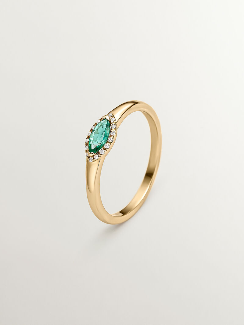 9K Yellow Gold Ring with Emerald and Diamonds image number 0