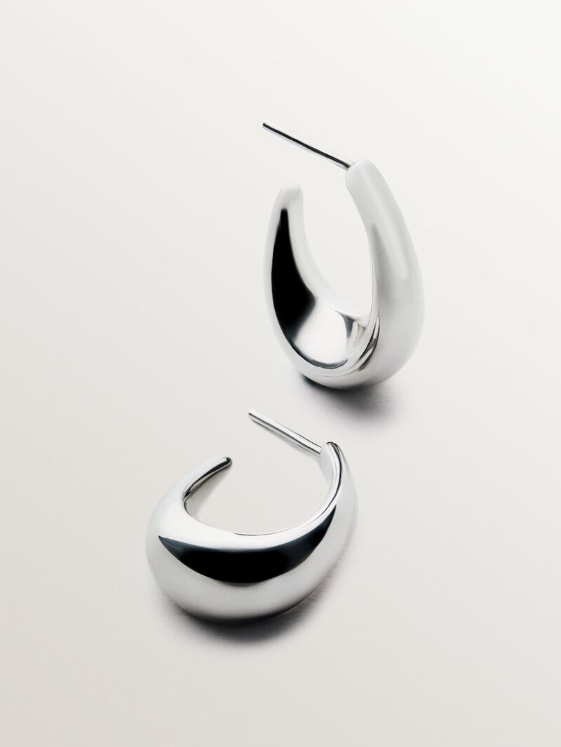 925 Silver Small Oval Hoop Earrings image number 0