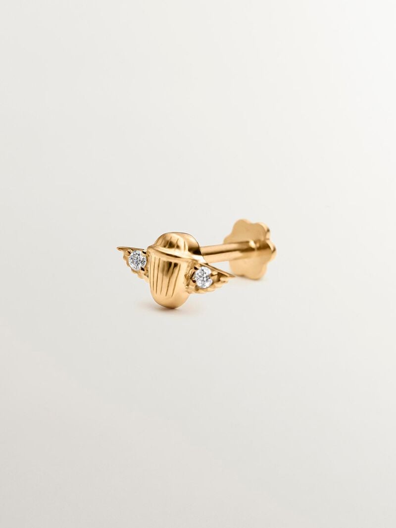 18K yellow gold piercing with diamonds in the shape of a beetle. image number 2