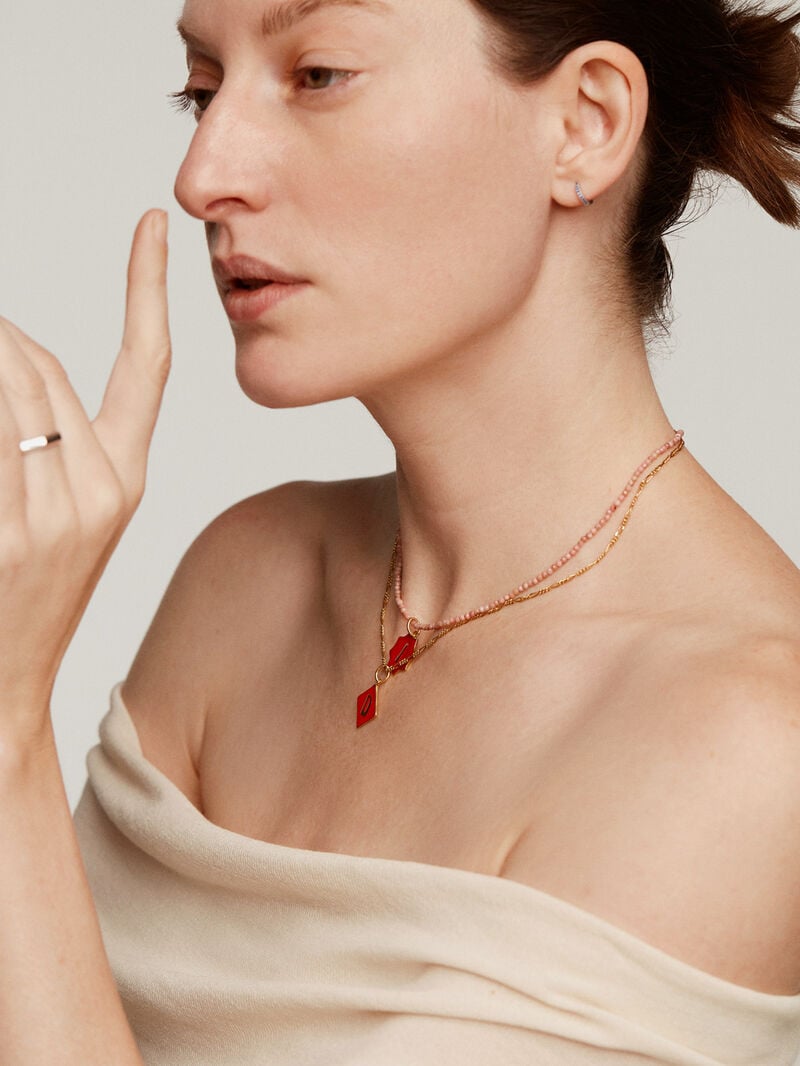 18K yellow gold plated 925 sterling silver charm with star-shaped red enamel and initial I image number 4